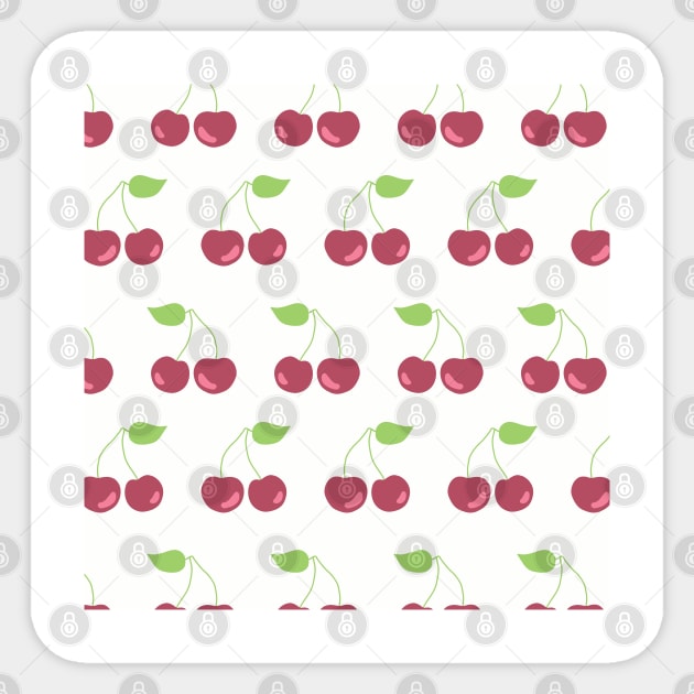 Cherries in a row on a white background. Fruit print. Cherry print. Sticker by Sandra Hutter Designs